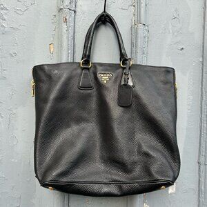 Prada Vitello Daino Zippy Shopping Bag Nero, 17.5” x 13.5” x 6”